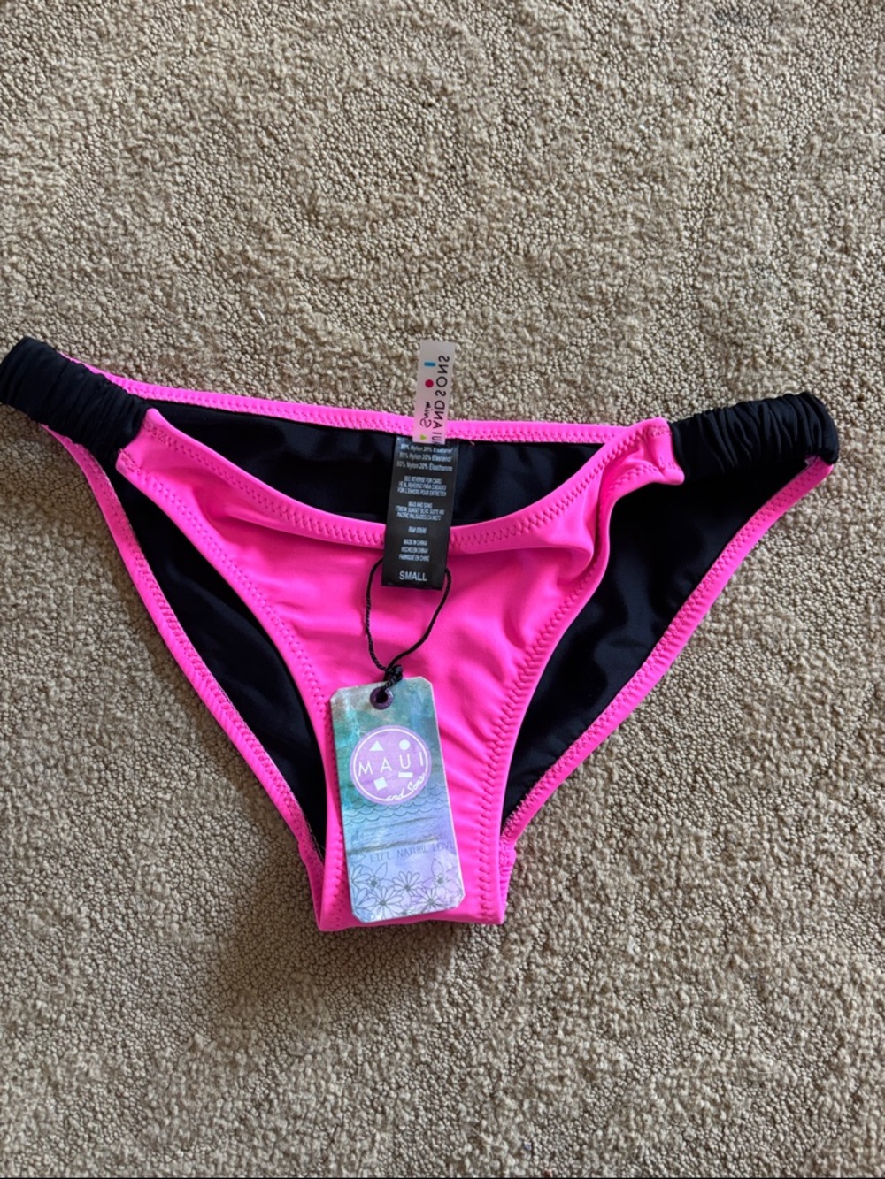 Maui and Sons Neon Pink Bikini Bottoms with Black Accents